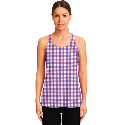 Purple And White Check Pattern Print Women's Racerback Tank Top