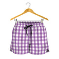 Purple And White Check Pattern Print Women's Shorts