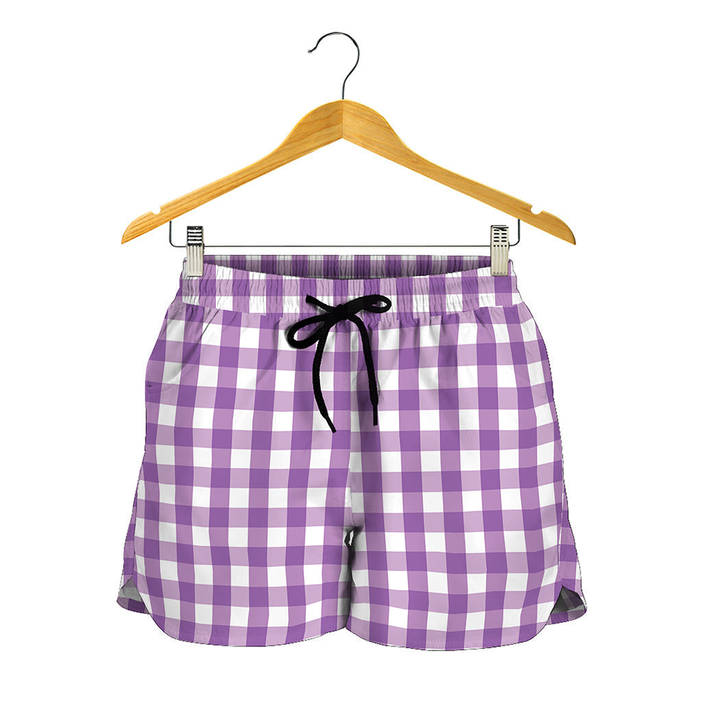 Purple And White Check Pattern Print Women's Shorts