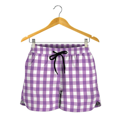 Purple And White Check Pattern Print Women's Shorts