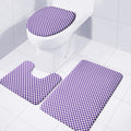 Purple And White Checkered Pattern Print 3 Piece Bath Mat Set