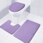 Purple And White Checkered Pattern Print 3 Piece Bath Mat Set