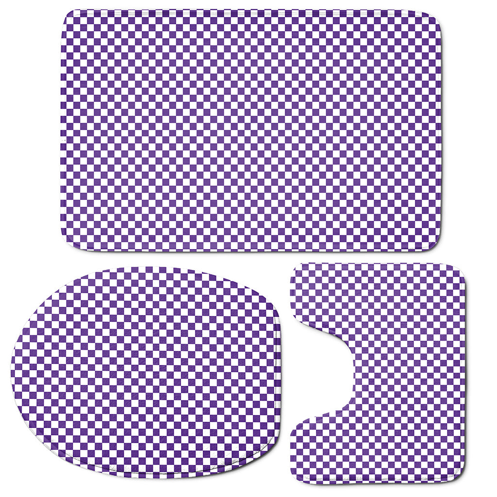 Purple And White Checkered Pattern Print 3 Piece Bath Mat Set