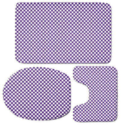 Purple And White Checkered Pattern Print 3 Piece Bath Mat Set