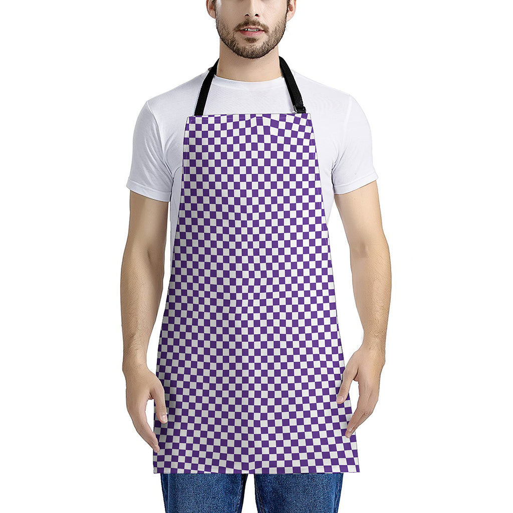 Purple And White Checkered Pattern Print Apron