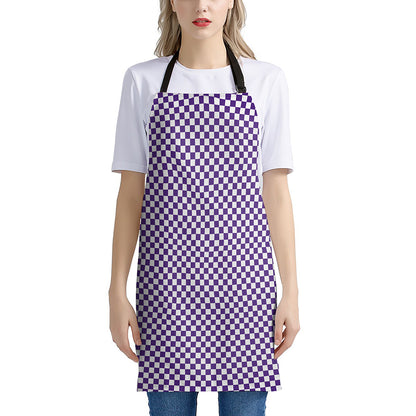 Purple And White Checkered Pattern Print Apron