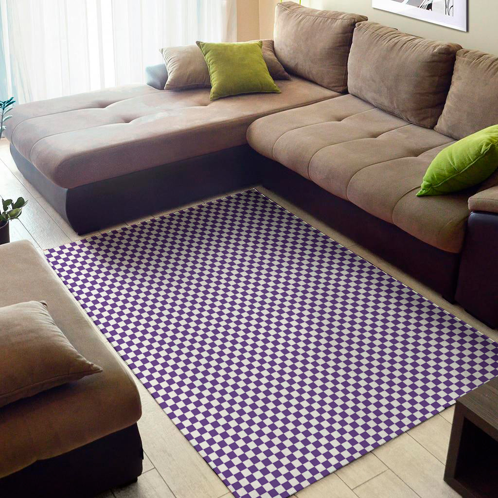Purple And White Checkered Pattern Print Area Rug