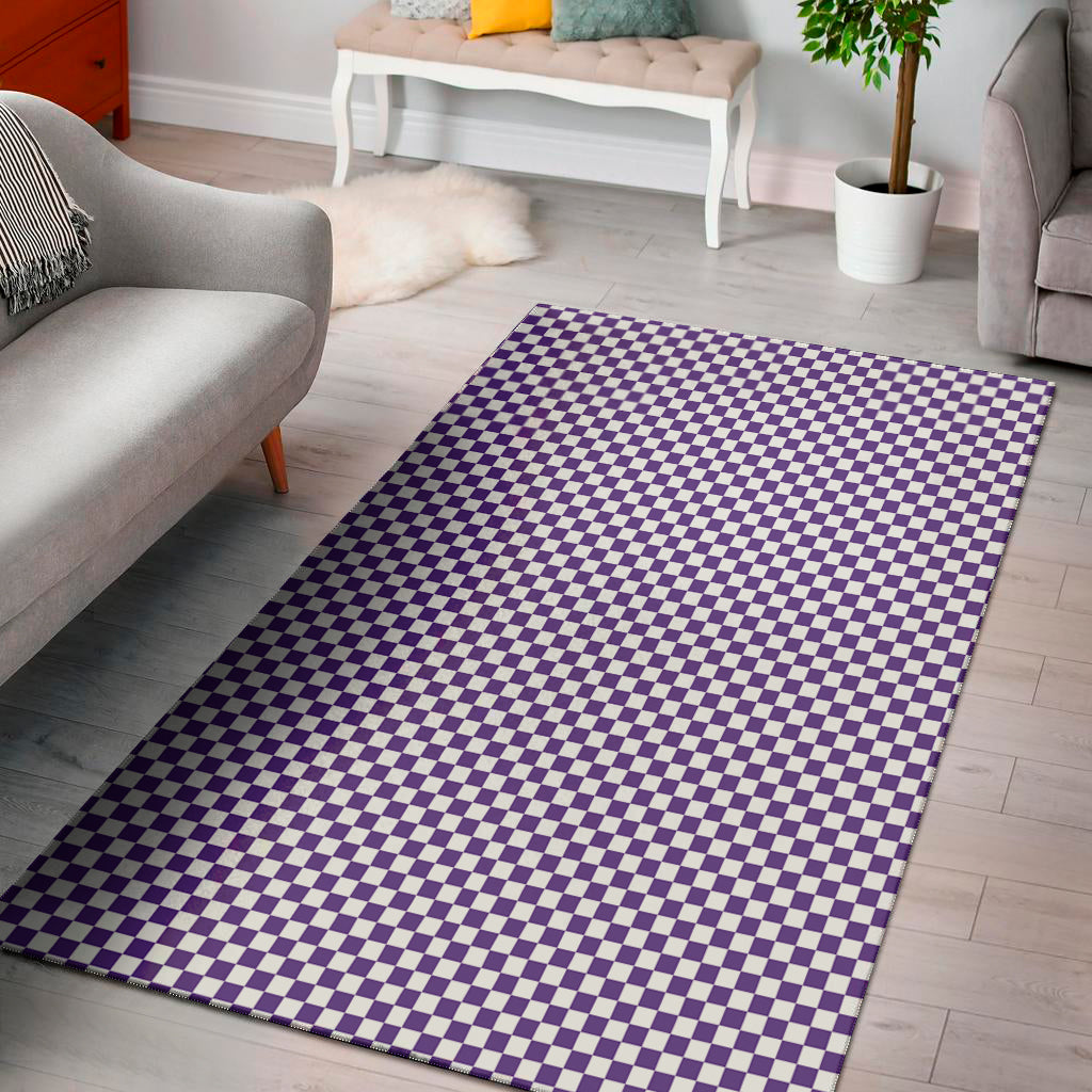 Purple And White Checkered Pattern Print Area Rug