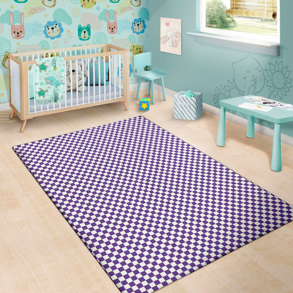 Purple And White Checkered Pattern Print Area Rug