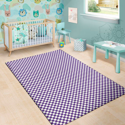 Purple And White Checkered Pattern Print Area Rug