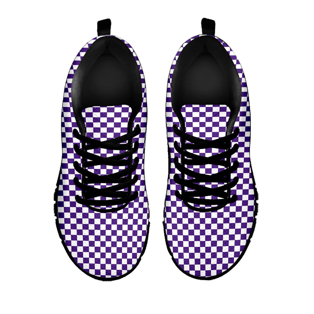 Purple And White Checkered Pattern Print Black Sneakers