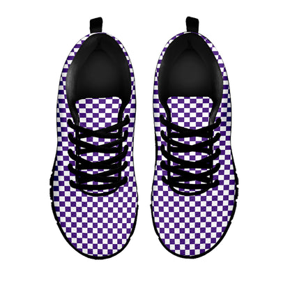 Purple And White Checkered Pattern Print Black Sneakers