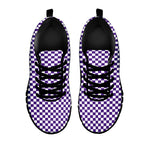 Purple And White Checkered Pattern Print Black Sneakers