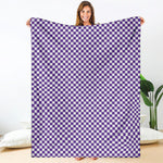 Purple And White Checkered Pattern Print Blanket