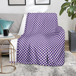 Purple And White Checkered Pattern Print Blanket