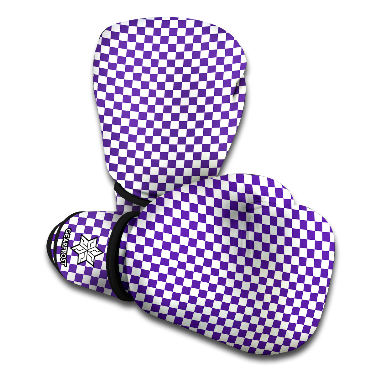 Purple And White Checkered Pattern Print Boxing Gloves