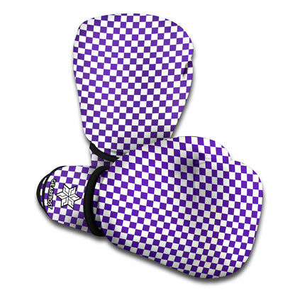 Purple And White Checkered Pattern Print Boxing Gloves