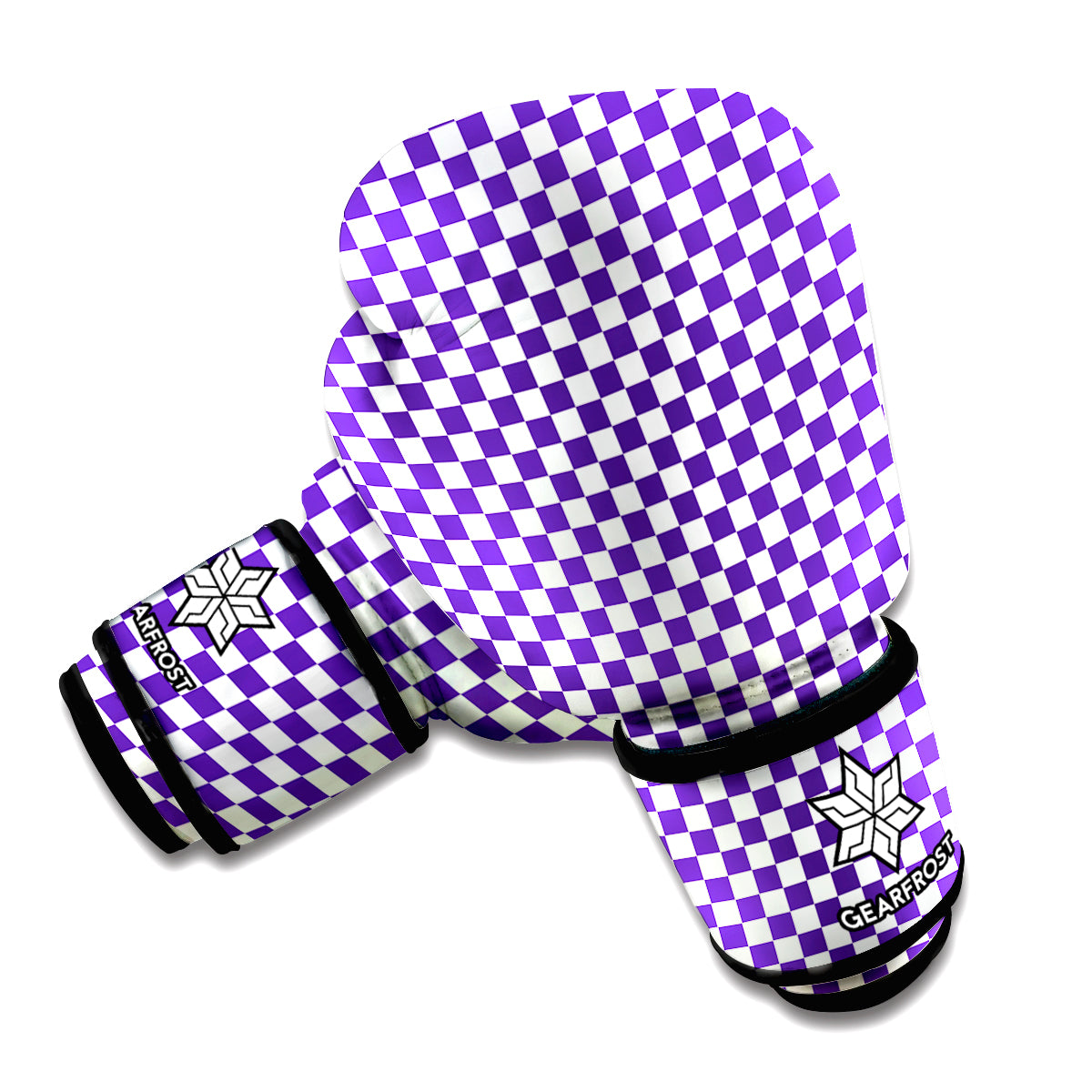 Purple And White Checkered Pattern Print Boxing Gloves