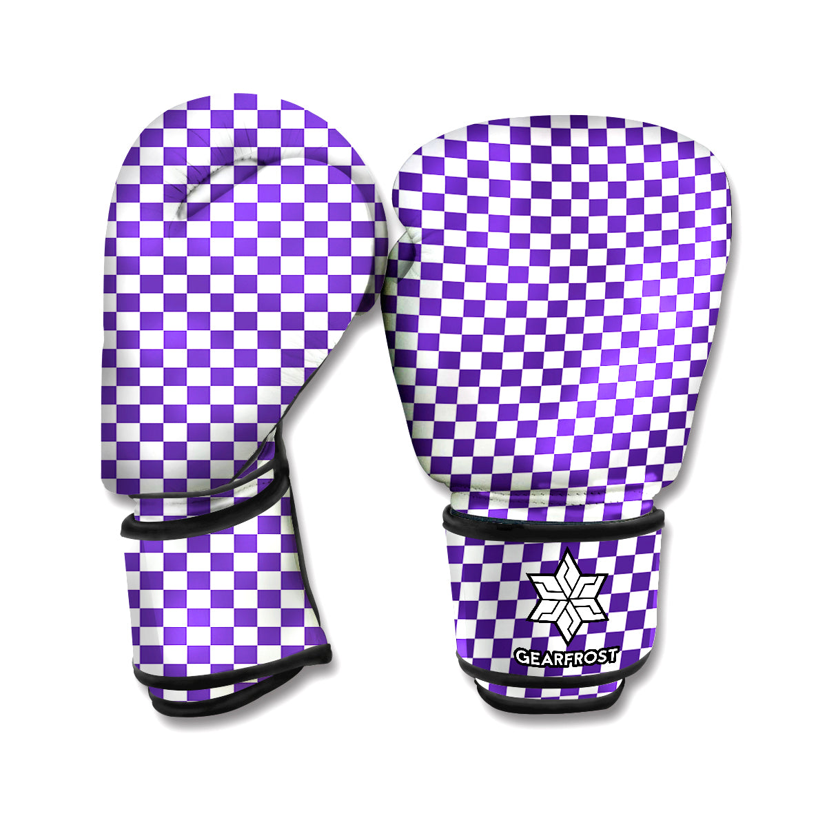 Purple And White Checkered Pattern Print Boxing Gloves