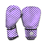 Purple And White Checkered Pattern Print Boxing Gloves