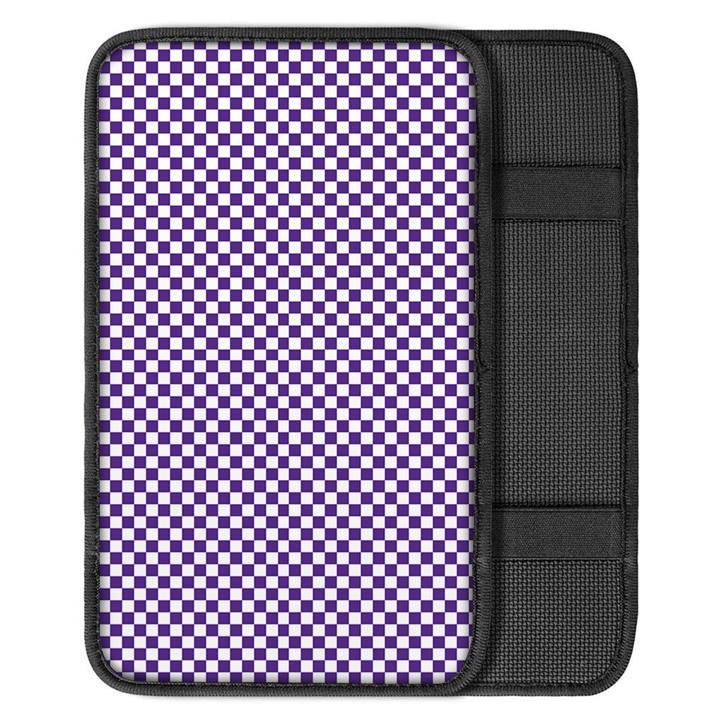 Purple And White Checkered Pattern Print Car Center Console Cover