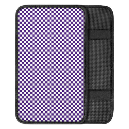 Purple And White Checkered Pattern Print Car Center Console Cover