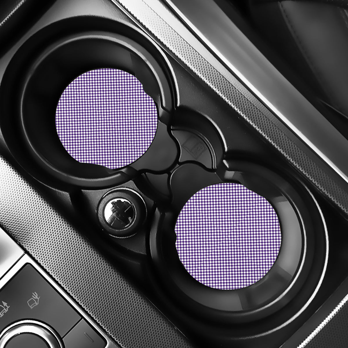 Purple And White Checkered Pattern Print Car Coasters