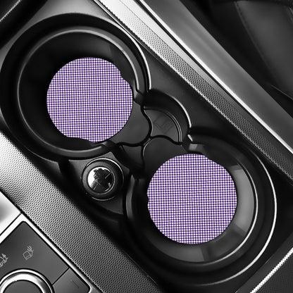 Purple And White Checkered Pattern Print Car Coasters