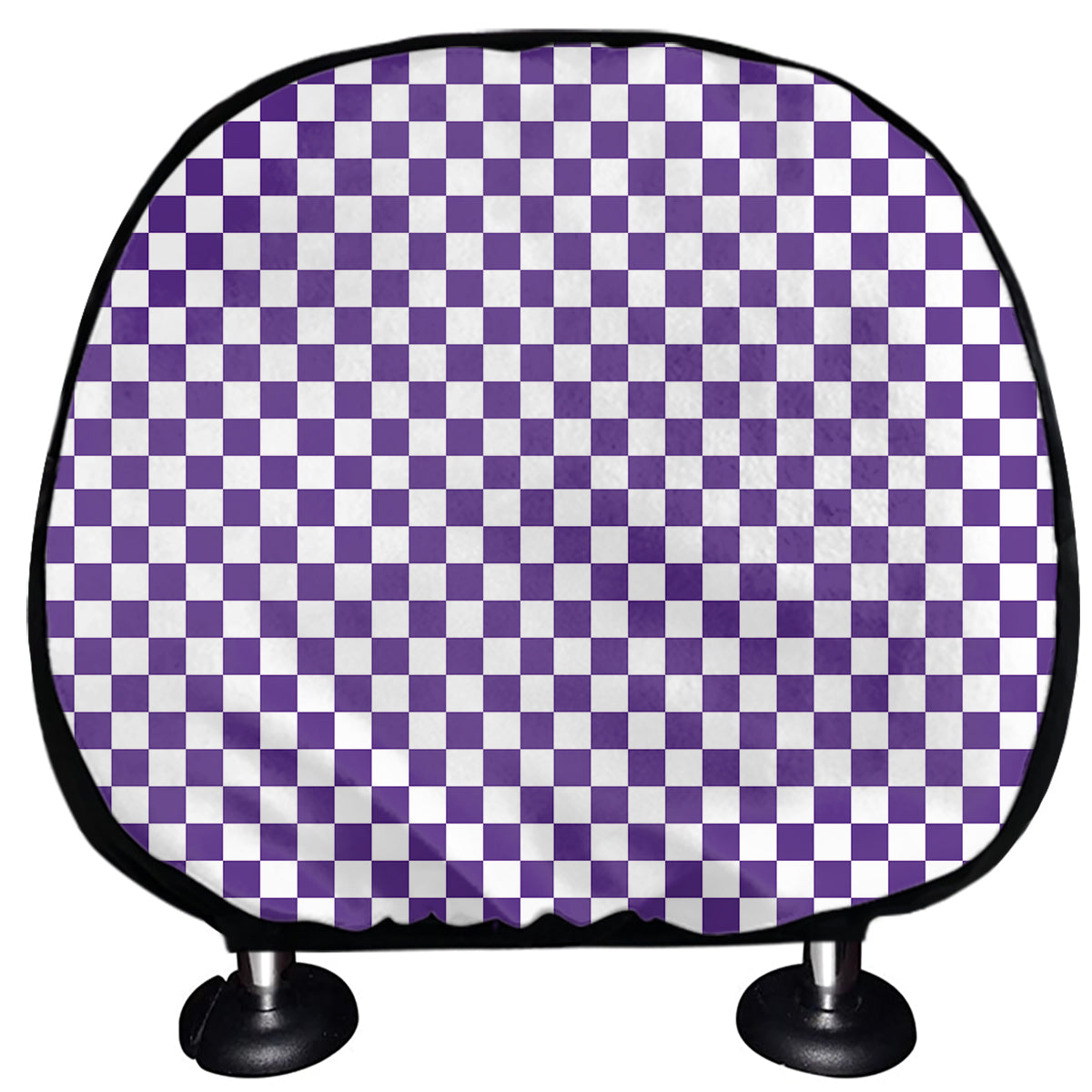 Purple And White Checkered Pattern Print Car Headrest Covers