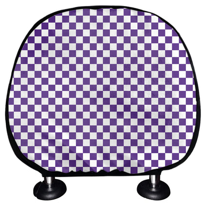 Purple And White Checkered Pattern Print Car Headrest Covers