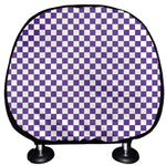 Purple And White Checkered Pattern Print Car Headrest Covers
