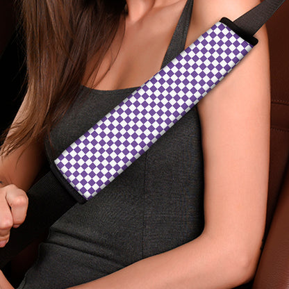 Purple And White Checkered Pattern Print Car Seat Belt Covers