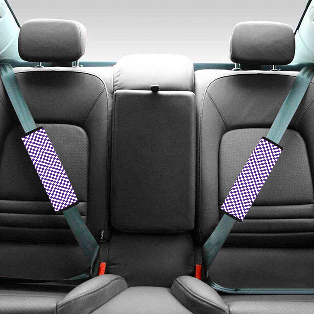 Purple And White Checkered Pattern Print Car Seat Belt Covers