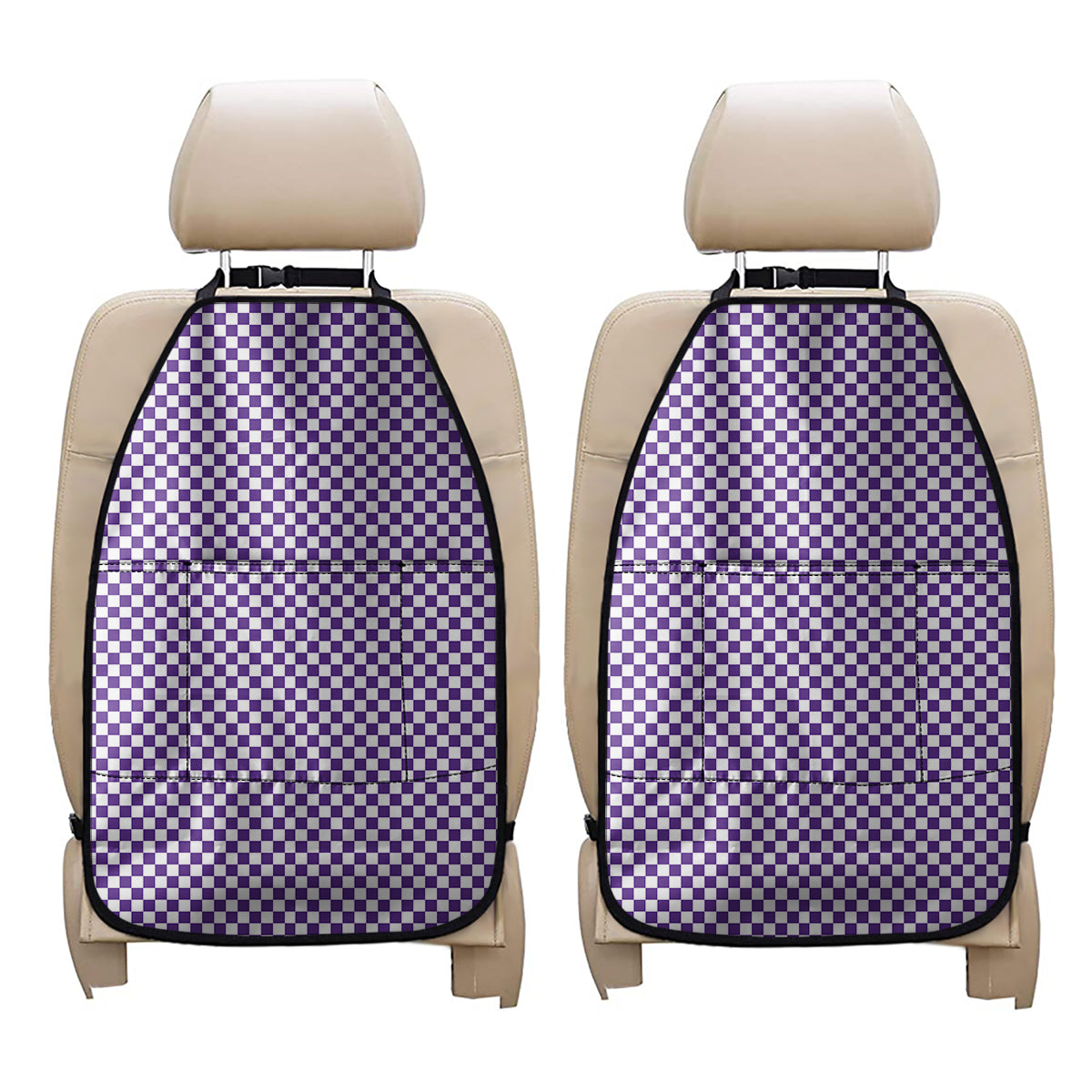 Purple And White Checkered Pattern Print Car Seat Organizers