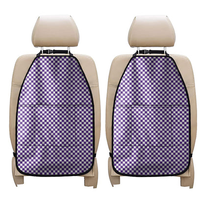 Purple And White Checkered Pattern Print Car Seat Organizers