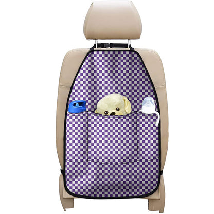 Purple And White Checkered Pattern Print Car Seat Organizers