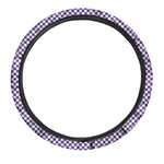 Purple And White Checkered Pattern Print Car Steering Wheel Cover