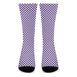 Purple And White Checkered Pattern Print Crew Socks