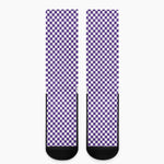 Purple And White Checkered Pattern Print Crew Socks