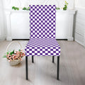Purple And White Checkered Pattern Print Dining Chair Slipcover