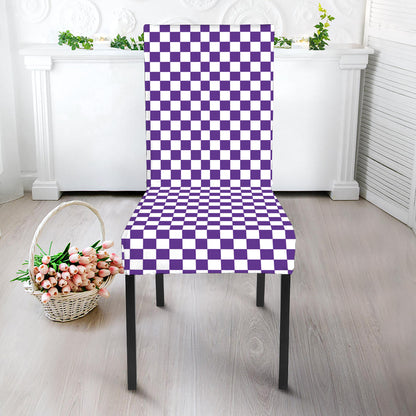 Purple And White Checkered Pattern Print Dining Chair Slipcover