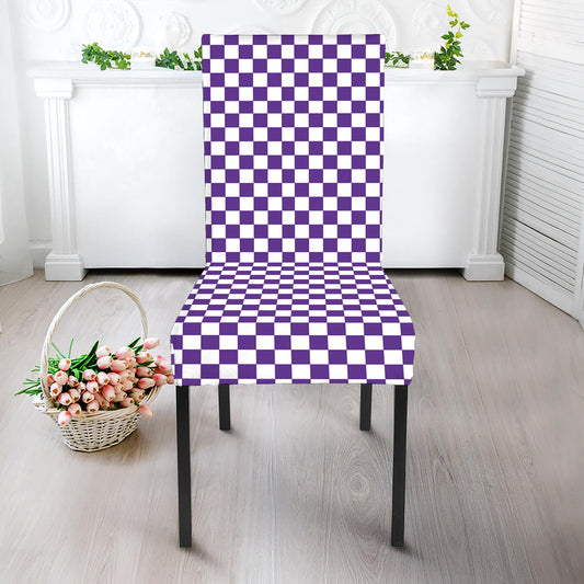 Purple And White Checkered Pattern Print Dining Chair Slipcover