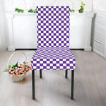 Purple And White Checkered Pattern Print Dining Chair Slipcover