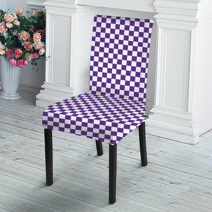 Purple And White Checkered Pattern Print Dining Chair Slipcover