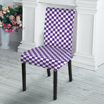 Purple And White Checkered Pattern Print Dining Chair Slipcover