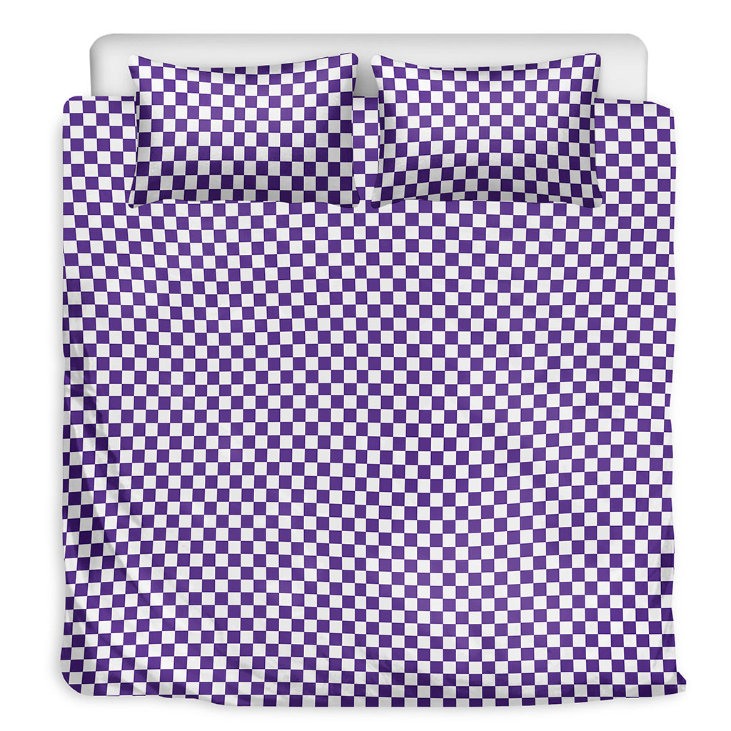 Purple And White Checkered Pattern Print Duvet Cover Bedding Set