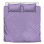 Purple And White Checkered Pattern Print Duvet Cover Bedding Set