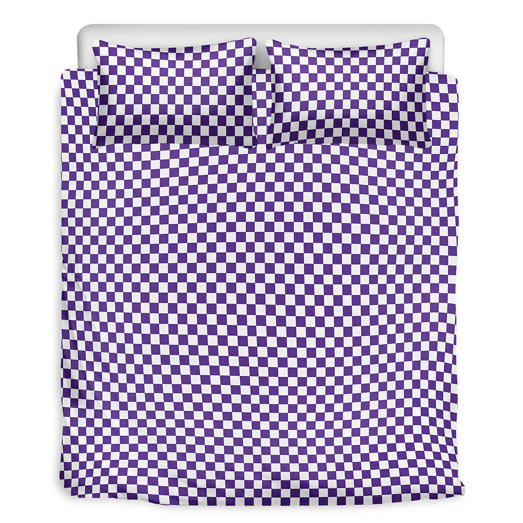 Purple And White Checkered Pattern Print Duvet Cover Bedding Set