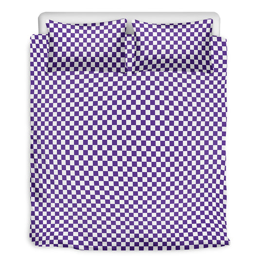 Purple And White Checkered Pattern Print Duvet Cover Bedding Set