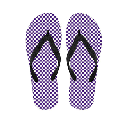 Purple And White Checkered Pattern Print Flip Flops